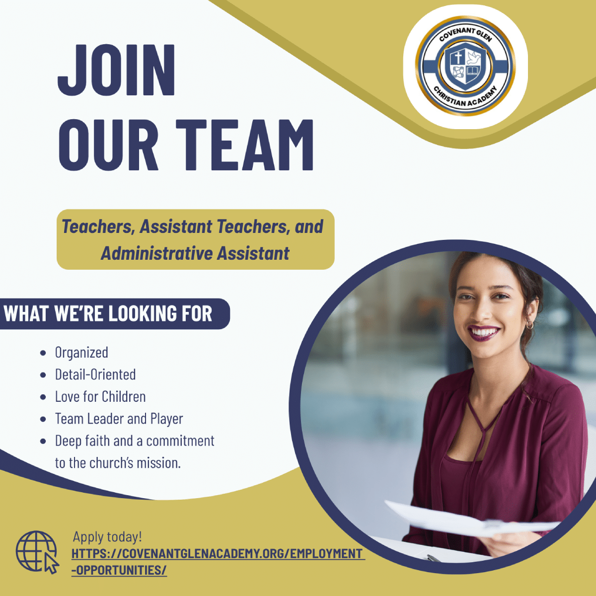 Join our team, Covenant Glen Academy